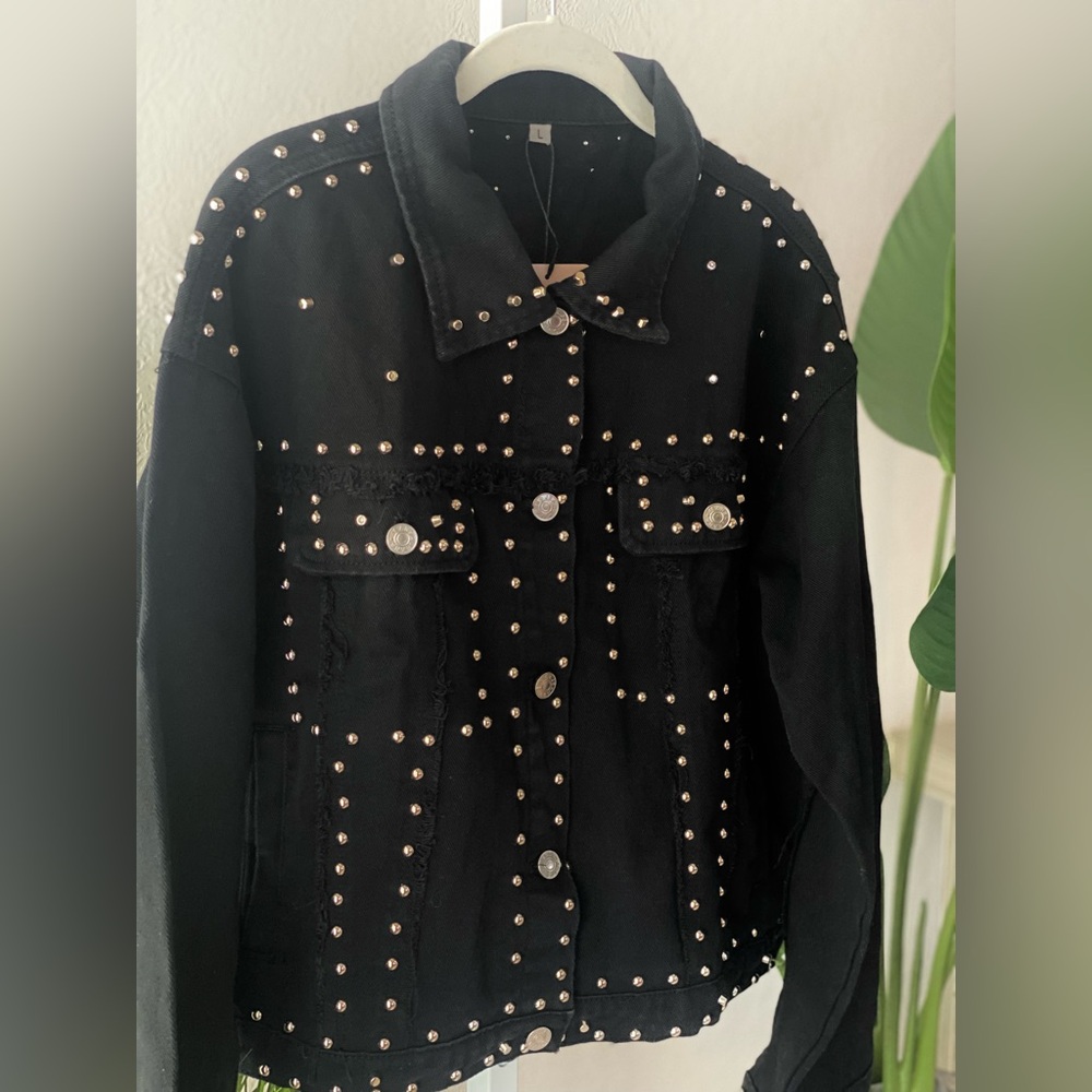 Studded Black Jean Jacket - Picture 6 of 6